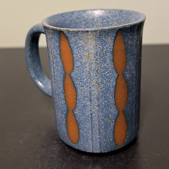 Handcrafted Wheel-Thrown Studio Art Pottery Mug ~ Denim Blue & Rust Design Glaze - Picture 4 of 12